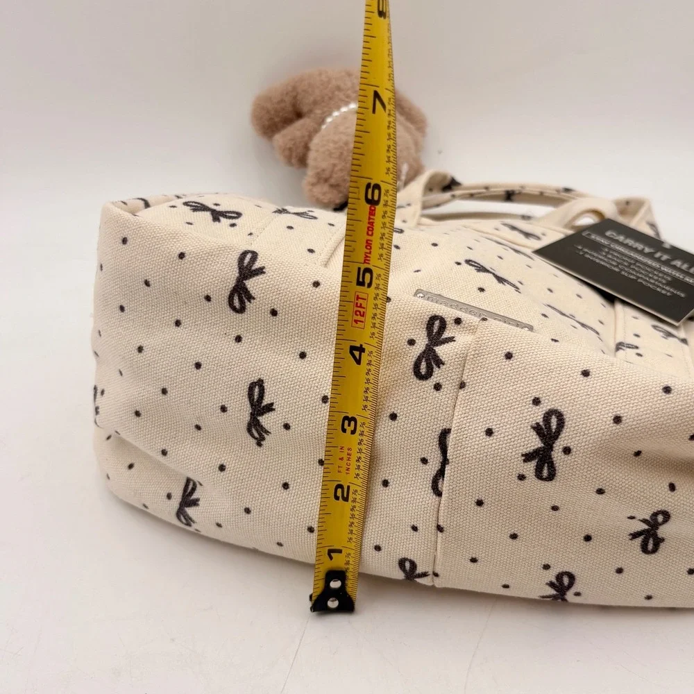 Madden Girl Carry It All Canvas Tote Bag Bow Polka Dot Cream Black Teddy‎ Charm